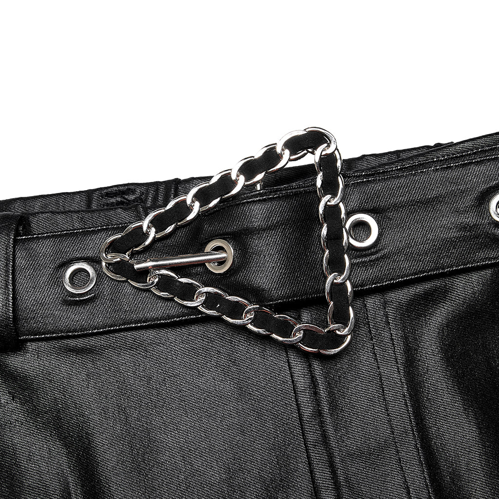 DK-506NCF Punk Pants High-Waisted Leather Look Chain Detail Leggings - Image 25