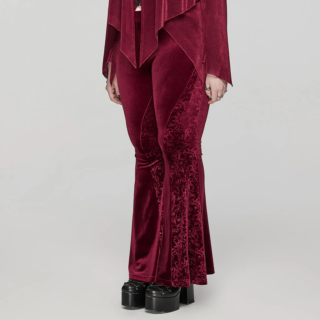 DK-640XCF Velvet Flared Gothic Pants With Embroidered Side Panels - Image 14