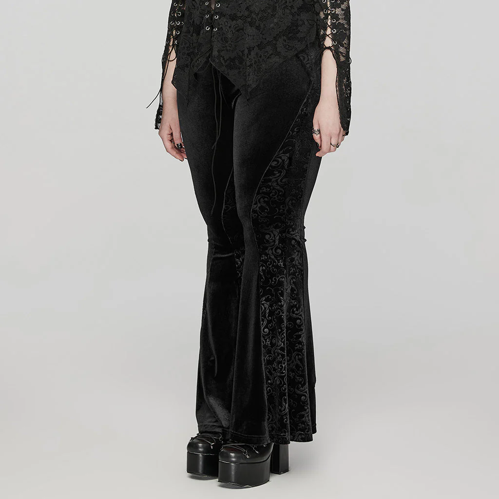 DK-640XCF Velvet Flared Gothic Pants With Embroidered Side Panels - Image 3