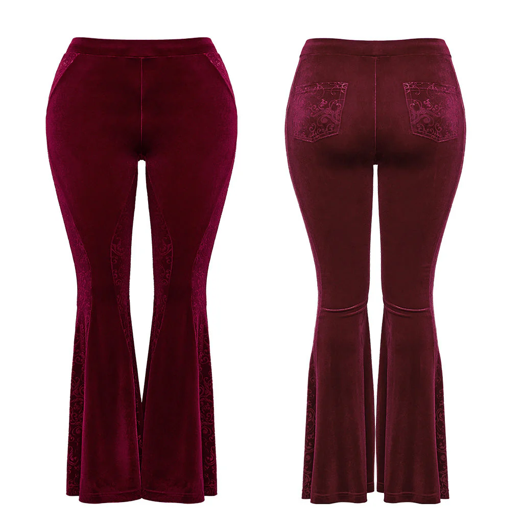 DK-640XCF Velvet Flared Gothic Pants With Embroidered Side Panels - Image 34