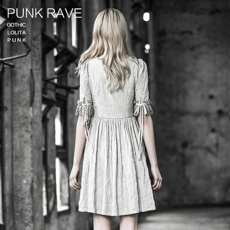 Q-233 Short Sleeves Old White Long Gothic Dresses - Image 2