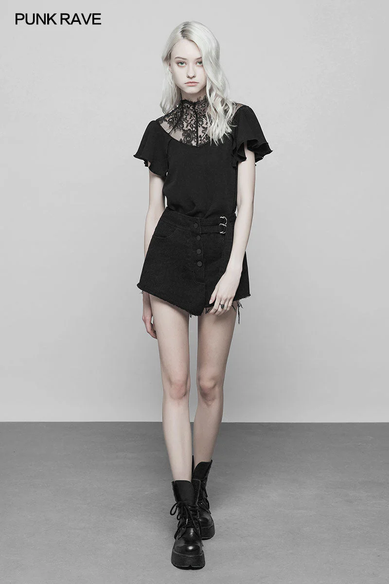OPK-221 Double Belt Row Buckle Punk Fake Half Skirt - Image 6
