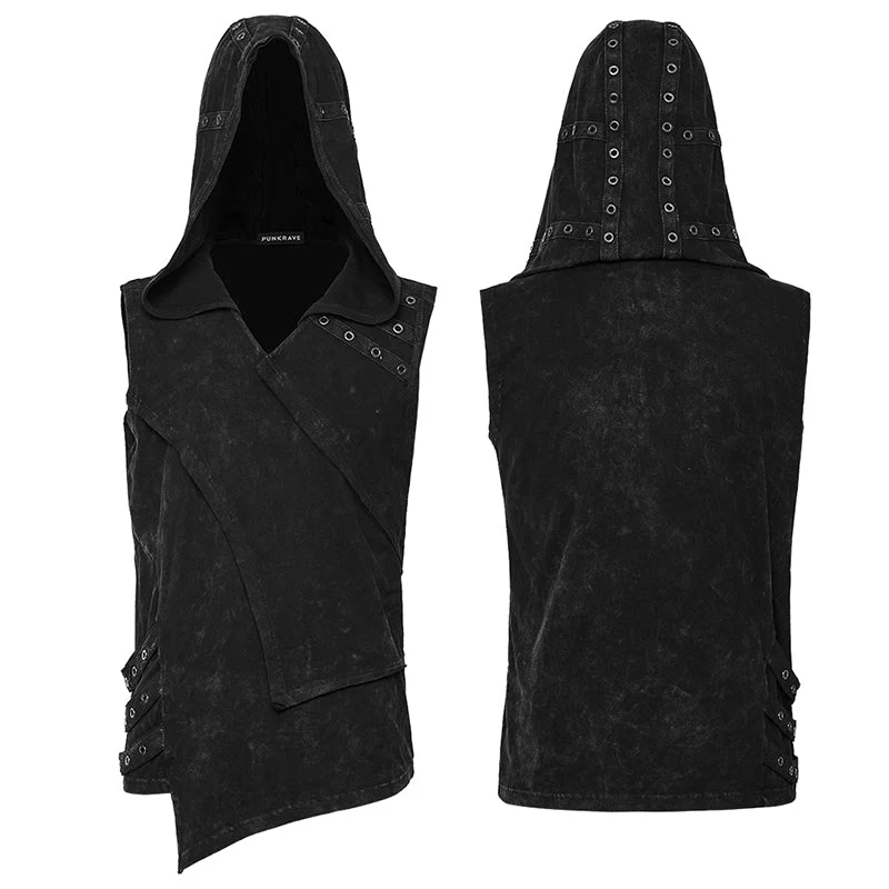 Double-Layer Design WT-770BXM Punk Washed Out Denim Hooded Vest - Image 4