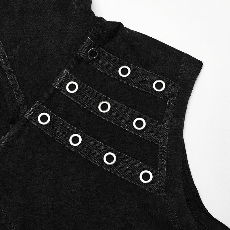 Double-Layer Design WT-770BXM Punk Washed Out Denim Hooded Vest - Image 5
