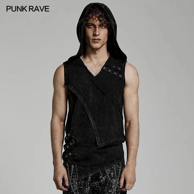 Double-Layer Design WT-770BXM Punk Washed Out Denim Hooded Vest - Image 6