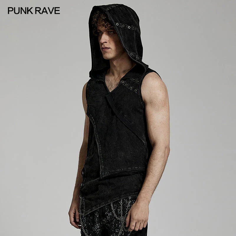Double-Layer Design WT-770BXM Punk Washed Out Denim Hooded Vest - Image 7