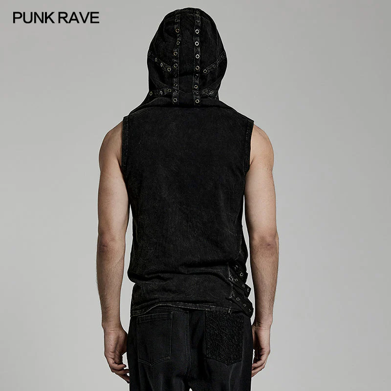 Double-Layer Design WT-770BXM Punk Washed Out Denim Hooded Vest - Image 8