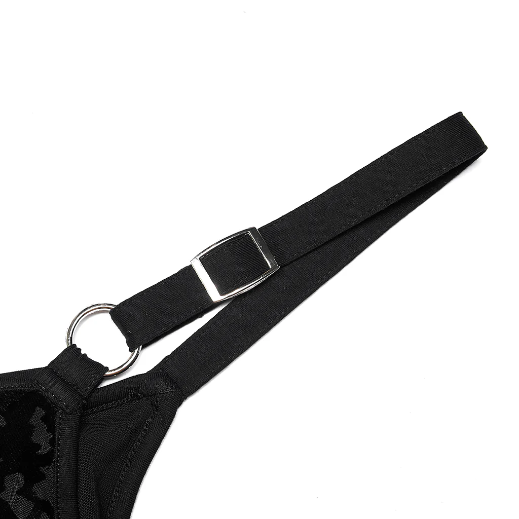 DQ-596LQF Gothic Dress Black Lace Velvet Strappy Mini Punk Style Gothic Dress Black Velvet Lace Accent Spaghetti Strap Mini - Image 8