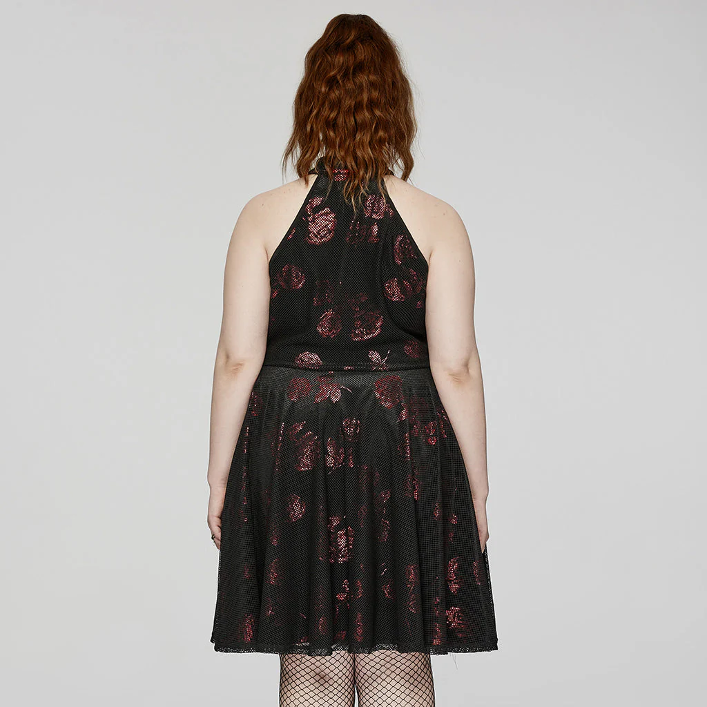 DQ-688LQF Gothic Floral Buckle Halter Black Sleeveless Midi Dress - Image 35