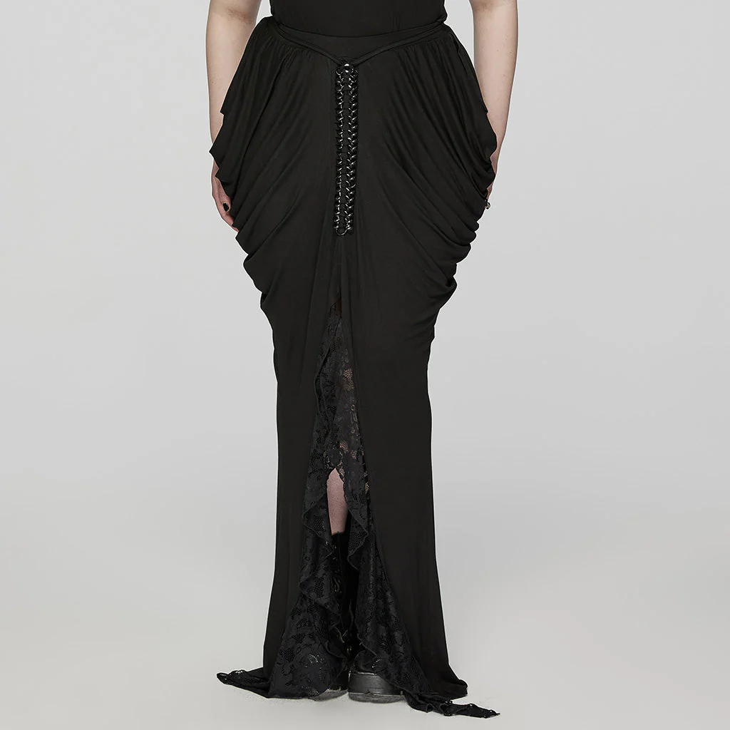 DQ-702BQF Elegant High-Waist Gothic Skirt with Lace and Corset Detailing