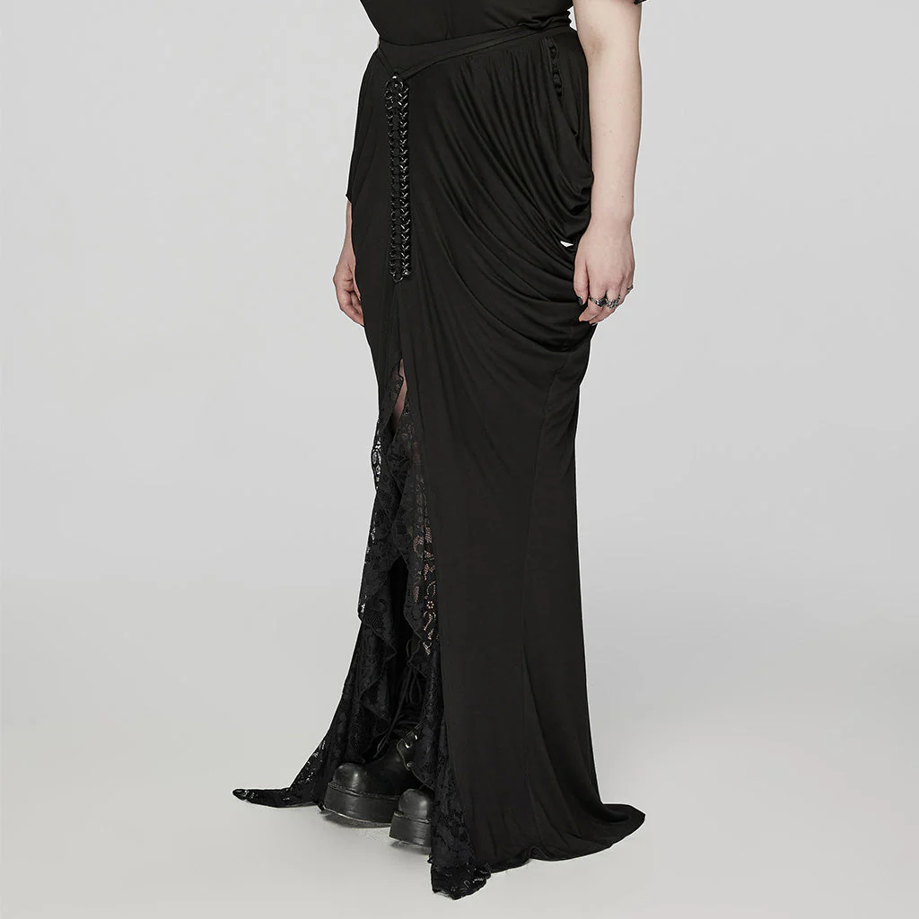 DQ-702BQF Elegant High-Waist Gothic Skirt with Lace and Corset Detailing - Image 13