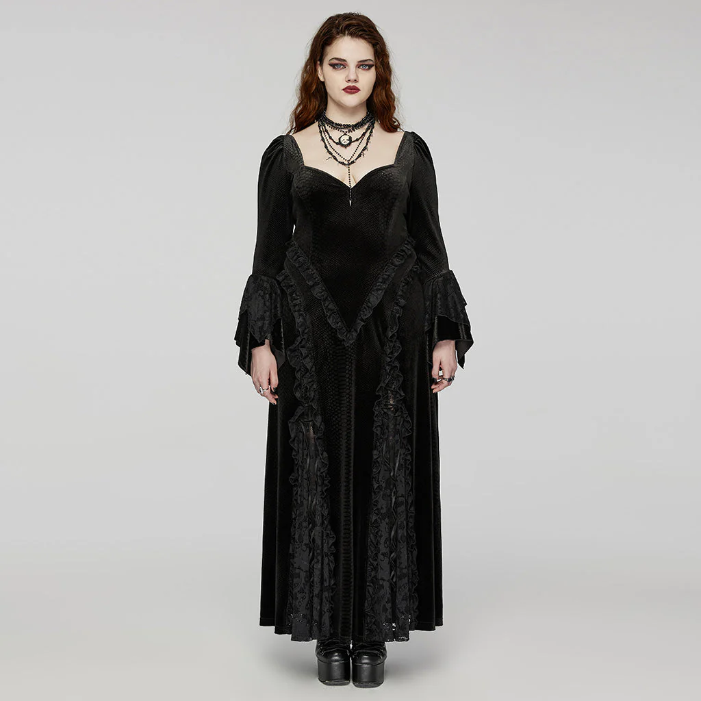 DQ-722LQF Elegant Black Gothic Lace Long-Sleeve Dress