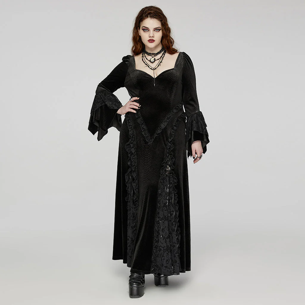 DQ-722LQF Elegant Black Gothic Lace Long-Sleeve Dress - Image 12