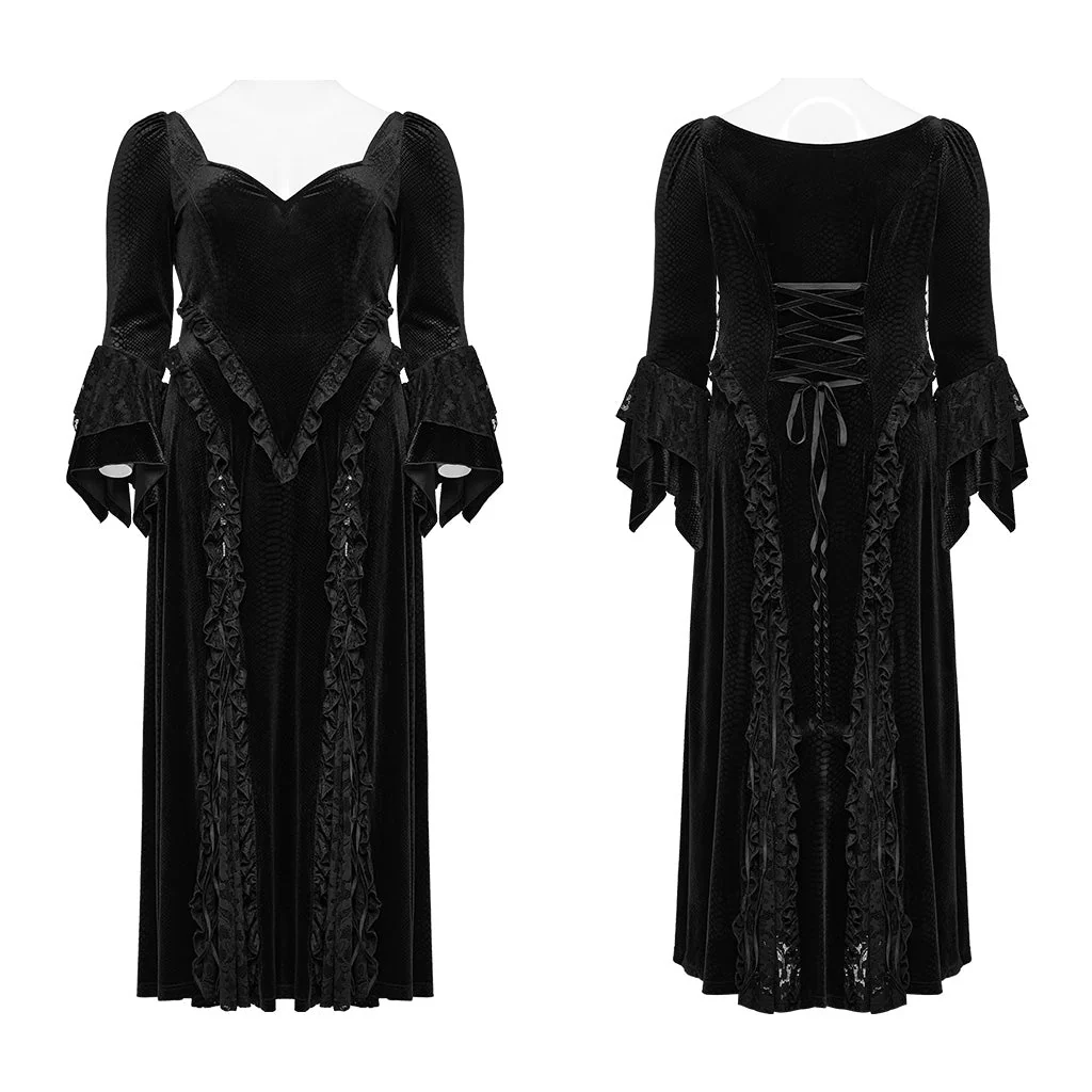 DQ-722LQF Elegant Black Gothic Lace Long-Sleeve Dress - Image 15