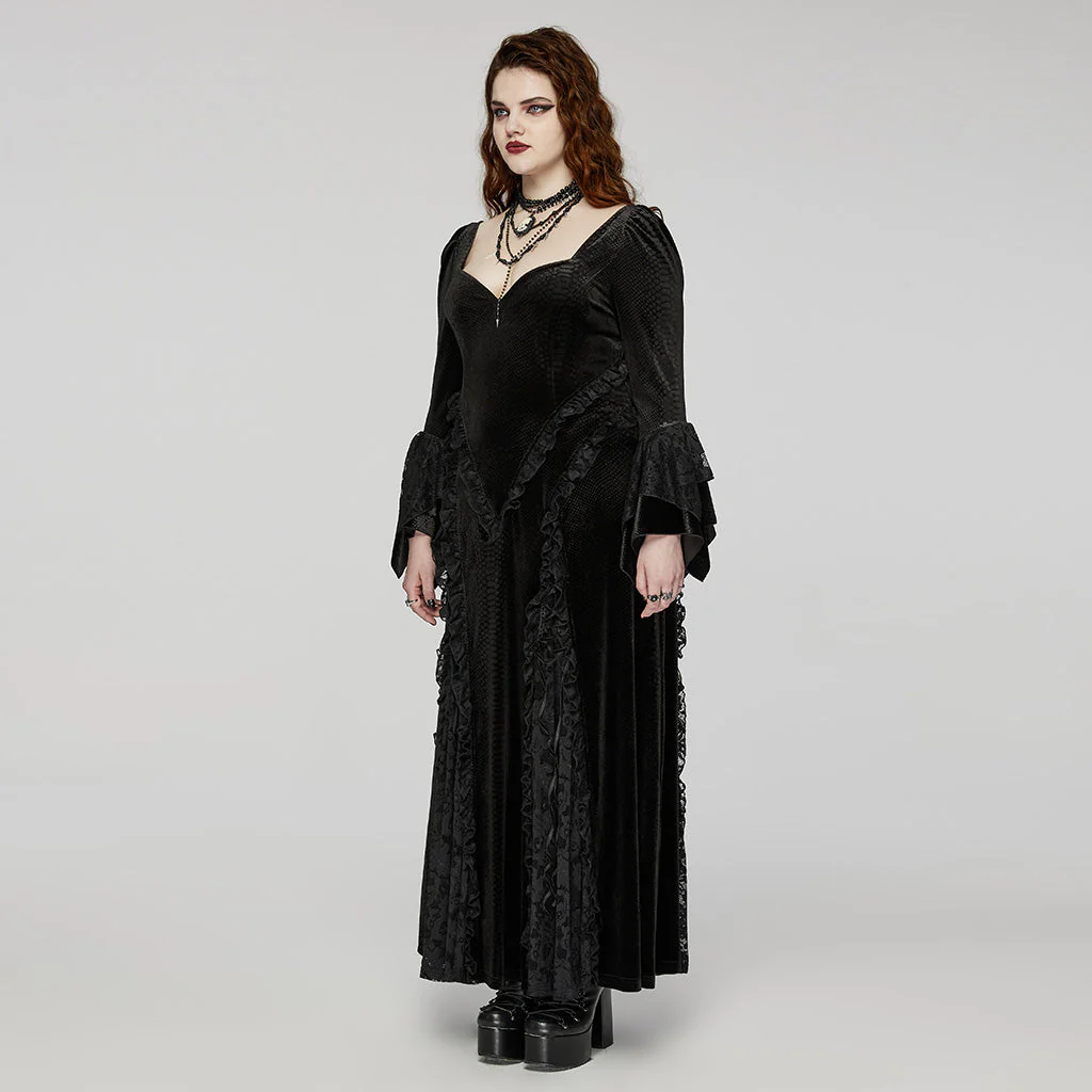 DQ-722LQF Elegant Black Gothic Lace Long-Sleeve Dress - Image 4