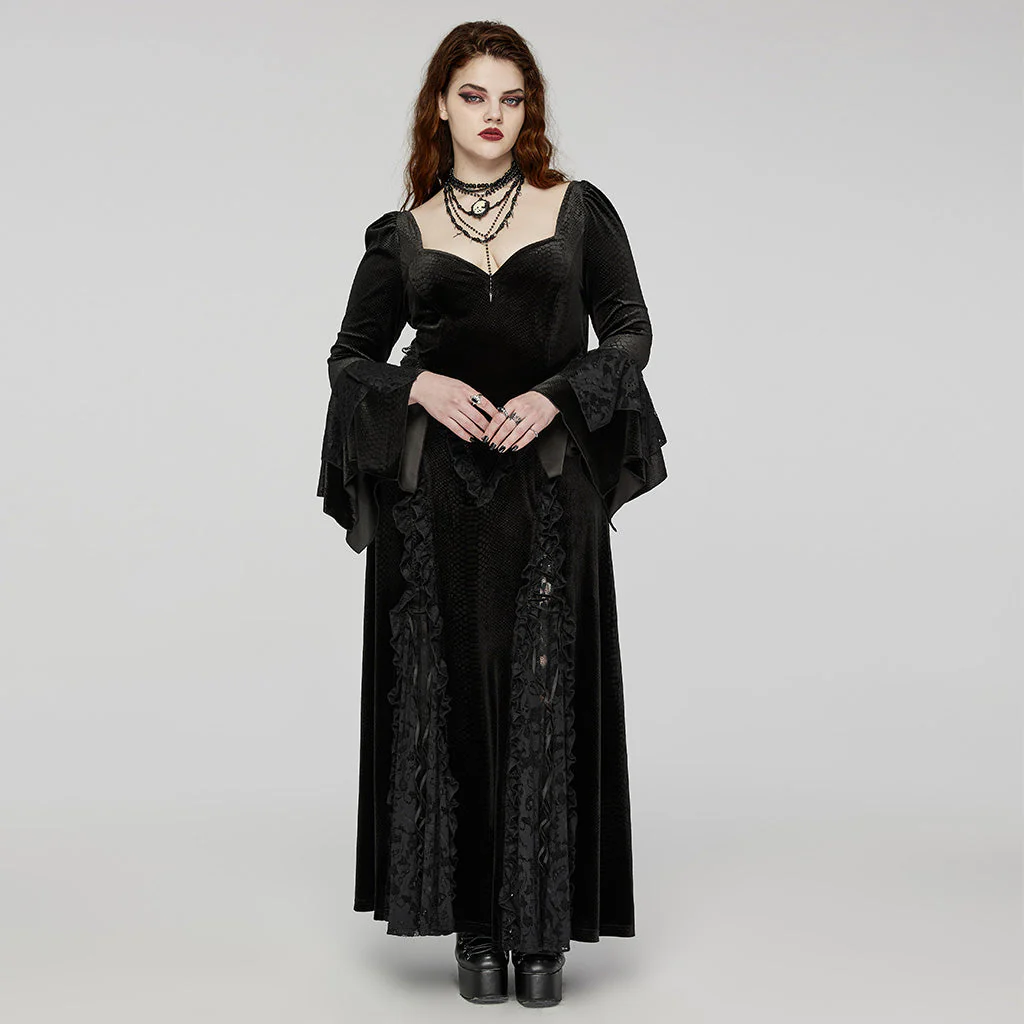 DQ-722LQF Elegant Black Gothic Lace Long-Sleeve Dress - Image 5