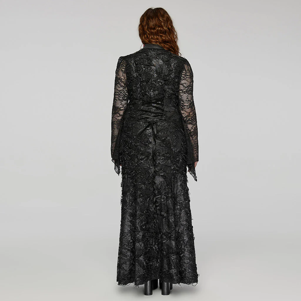 DQ-723LQF Elegant Lace Gothic Dress Long Sleeve Black Evening Gown - Image 4