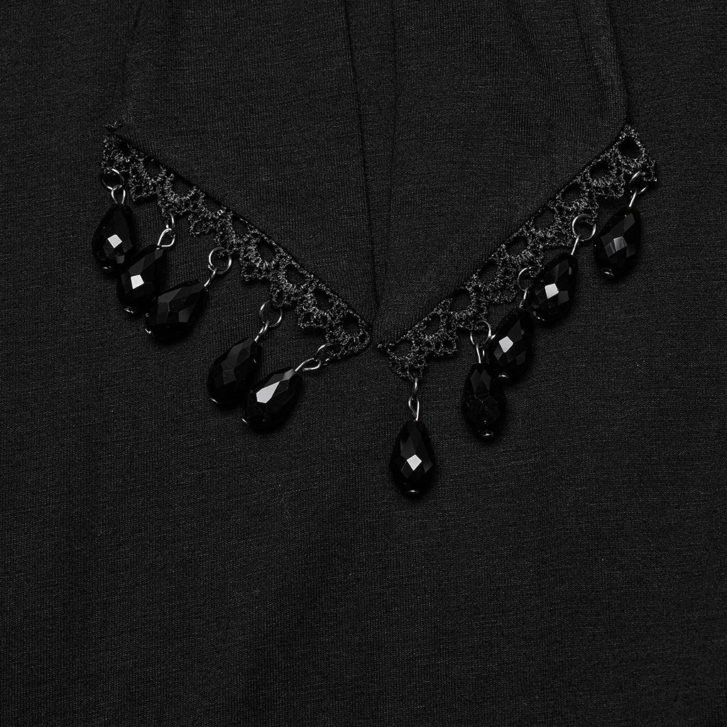 DQ-724LQF Gothic Lace V-Neck Batwing Sleeve Long Black Dress - Image 20