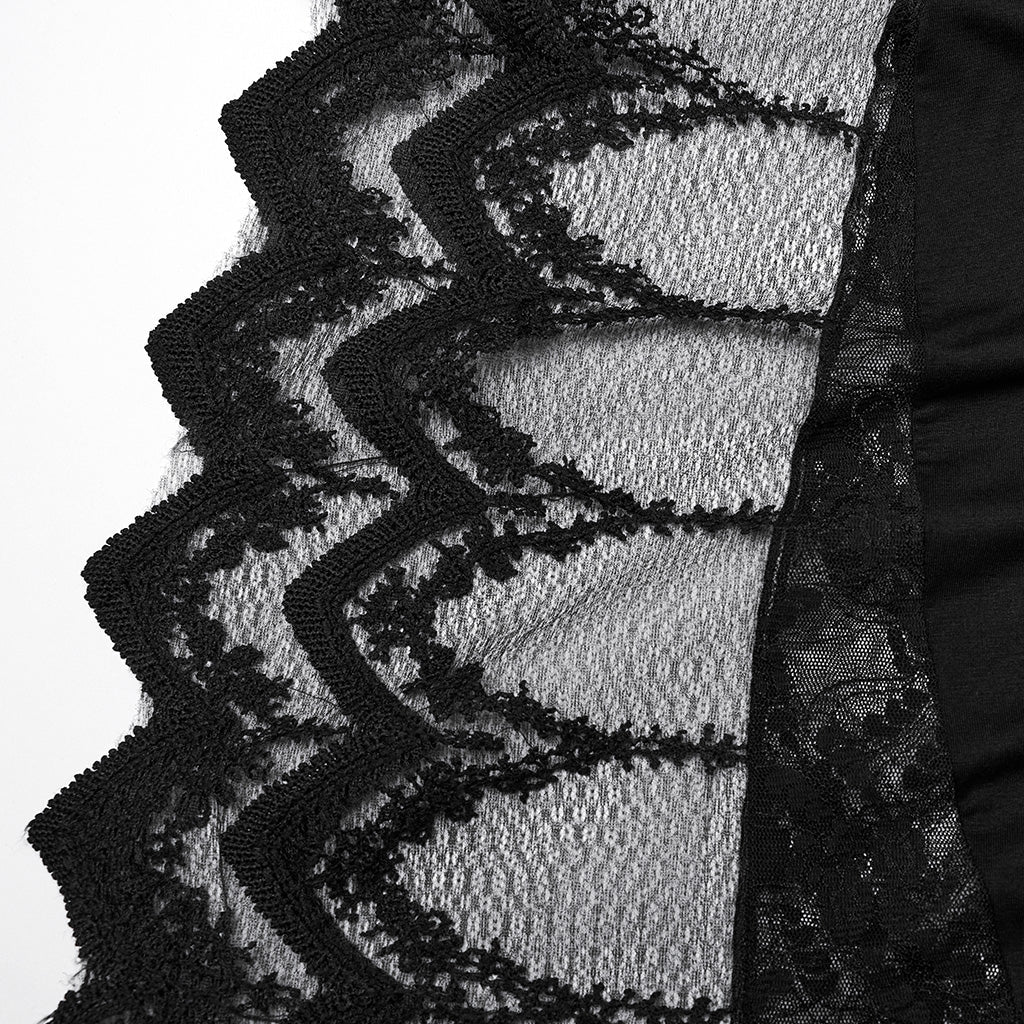 DQ-724LQF Gothic Lace V-Neck Batwing Sleeve Long Black Dress - Image 8