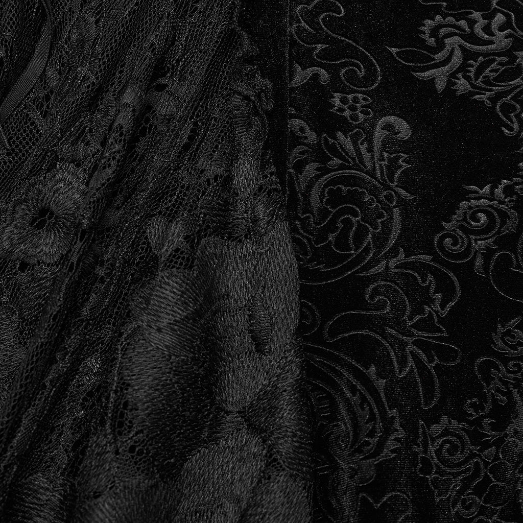 DQ-727BQF Gothic Lace Embossed Velvet Fishtail Skirt With Ruffles - Image 17