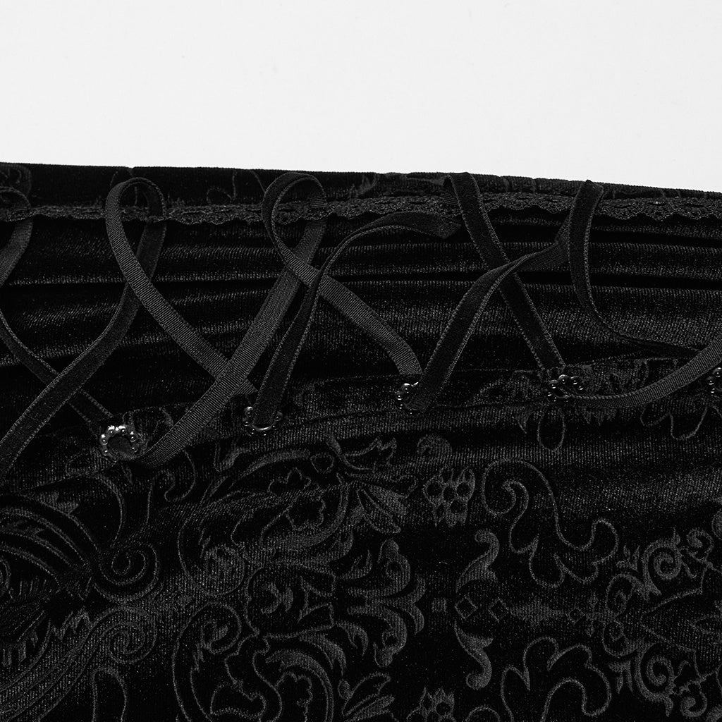 DQ-727BQF Gothic Lace Embossed Velvet Fishtail Skirt With Ruffles - Image 18