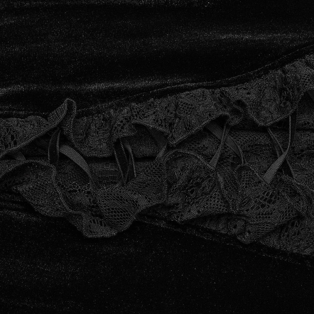 DQ-728BQF Velvet Gothic Skirt with Lace Panel and Ruffled Design - Image 18