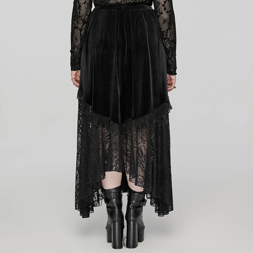 DQ-728BQF Velvet Gothic Skirt with Lace Panel and Ruffled Design - Image 4