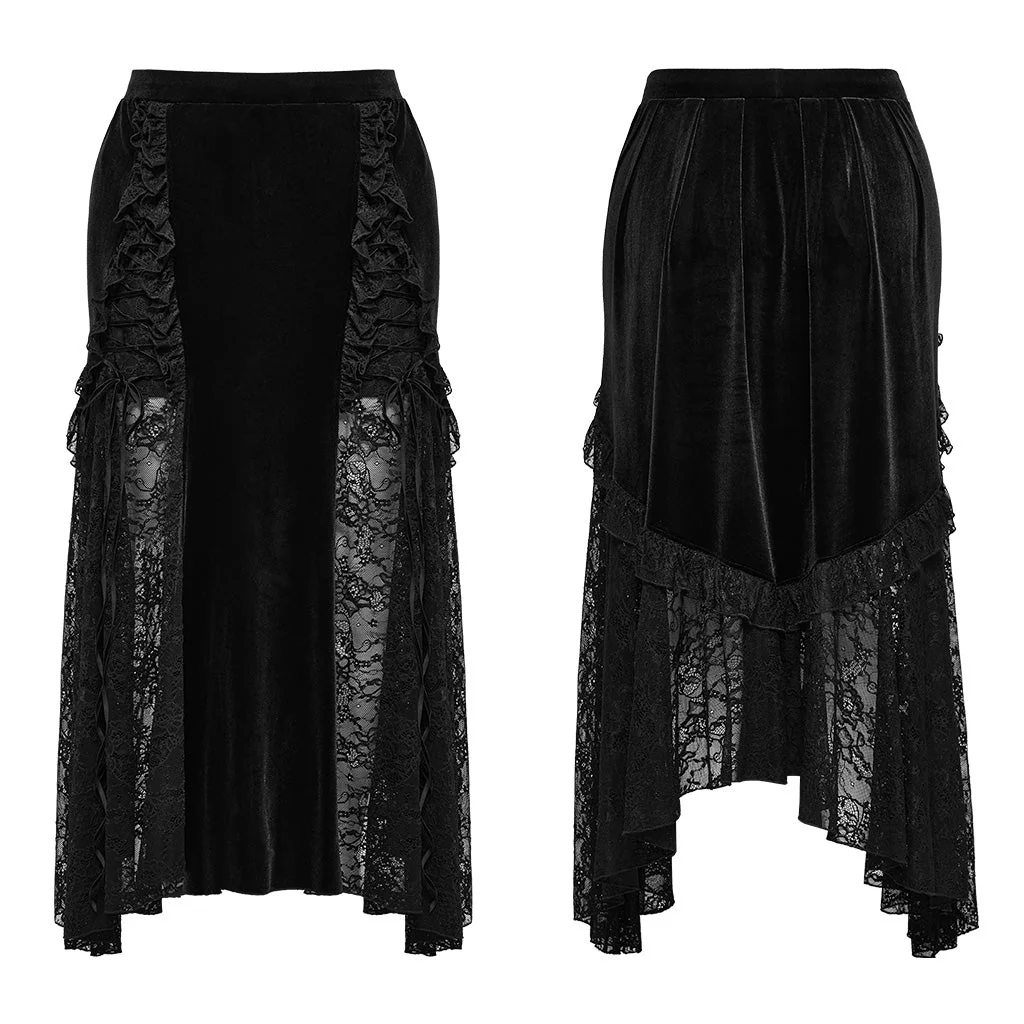 DQ-728BQF Velvet Gothic Skirt with Lace Panel and Ruffled Design - Image 6