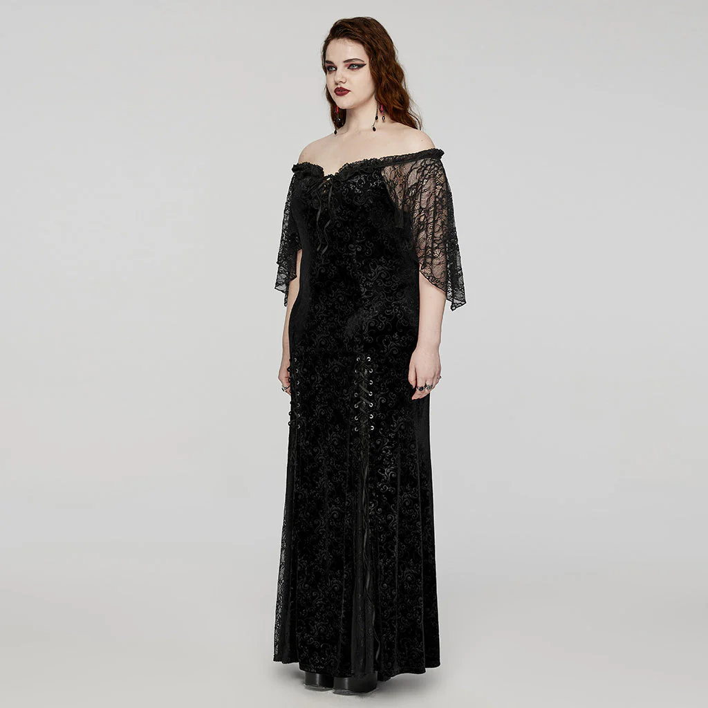 DQ-730LQF Gothic Velvet Off-Shoulder Dress with Lace Sleeves - Image 14
