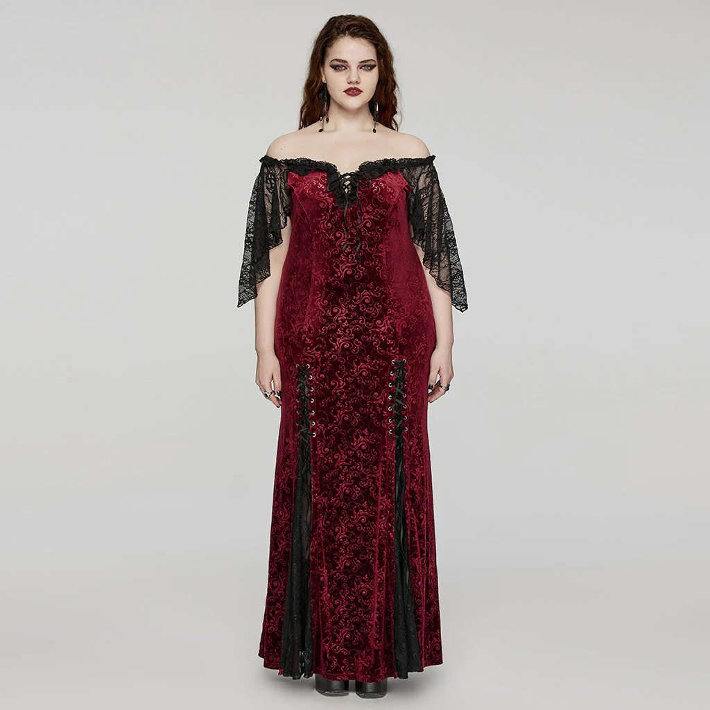 DQ-730LQF Gothic Velvet Off-Shoulder Dress with Lace Sleeves - Image 20