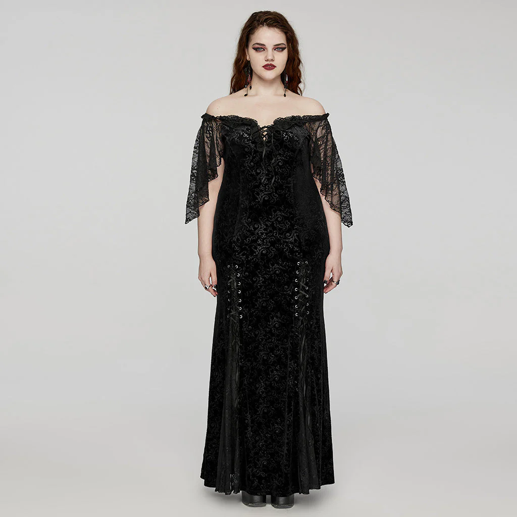 DQ-730LQF Gothic Velvet Off-Shoulder Dress with Lace Sleeves - Image 32