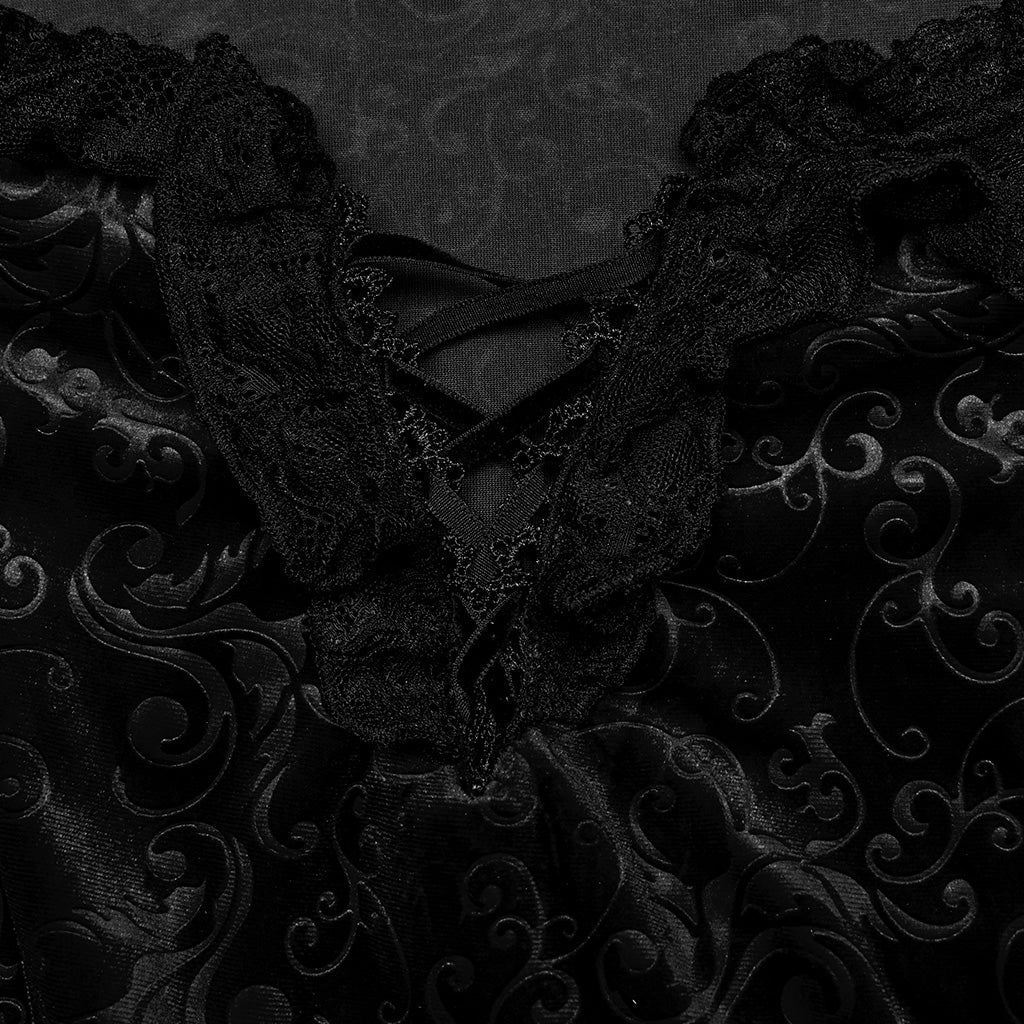 DQ-730LQF Gothic Velvet Off-Shoulder Dress with Lace Sleeves - Image 37