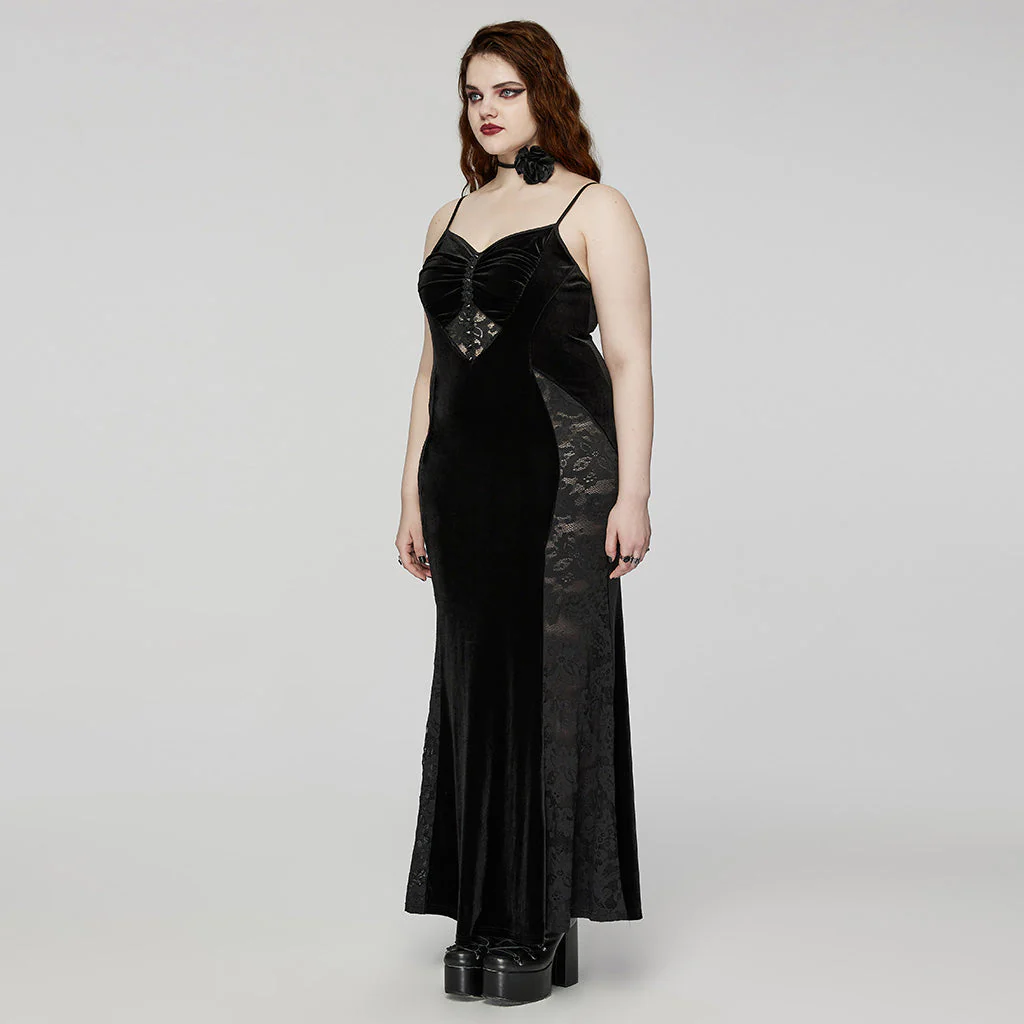 DQ-731LQF Elegant Lace Gothic Dress with Heart Detail Black Velvet - Image 13