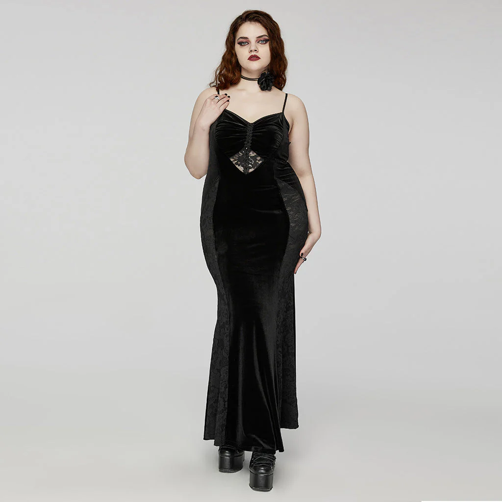 DQ-731LQF Elegant Lace Gothic Dress with Heart Detail Black Velvet - Image 5