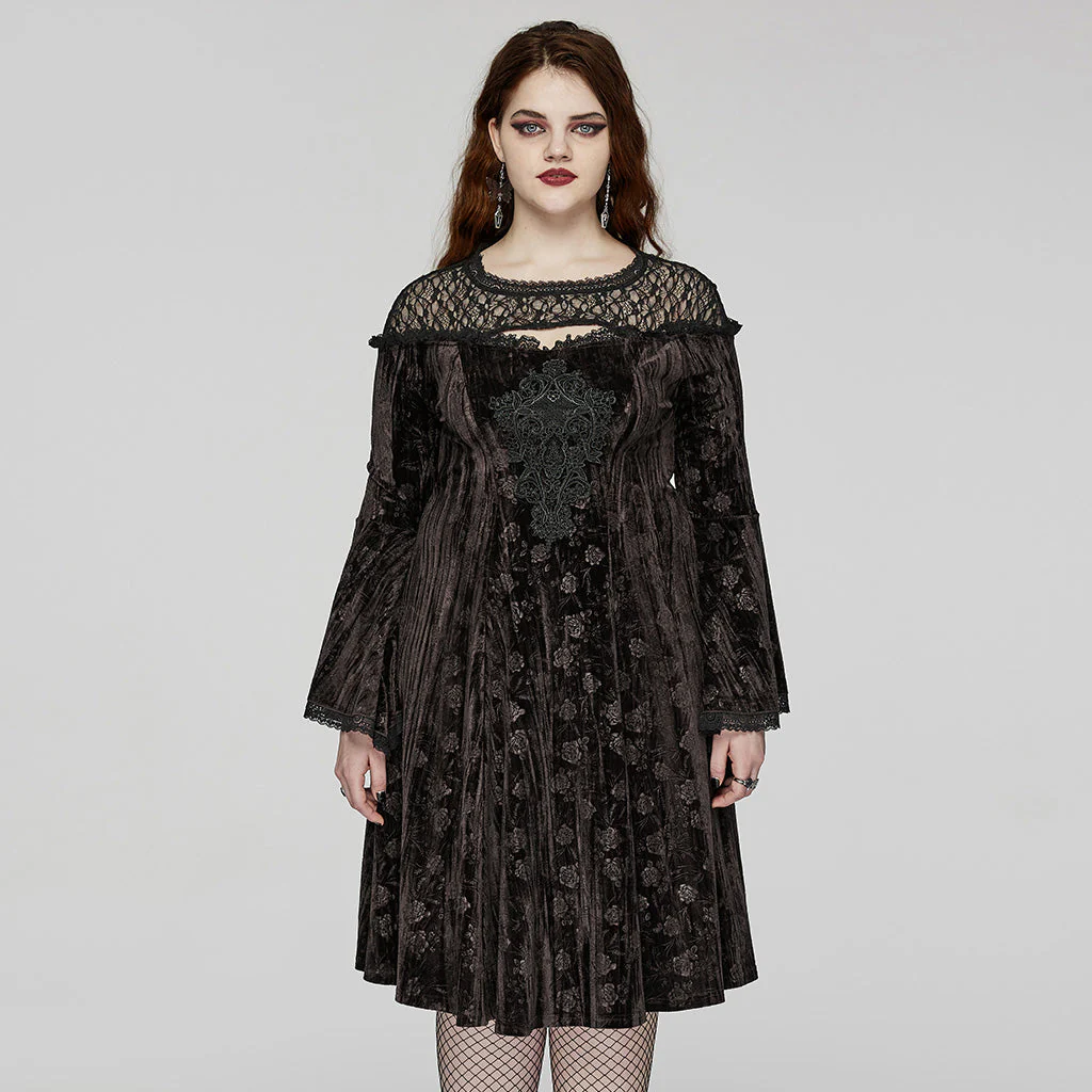 DQ-733LQF Elegant Gothic Velvet Dress with Lace Detail and Bell Sleeves - Image 29