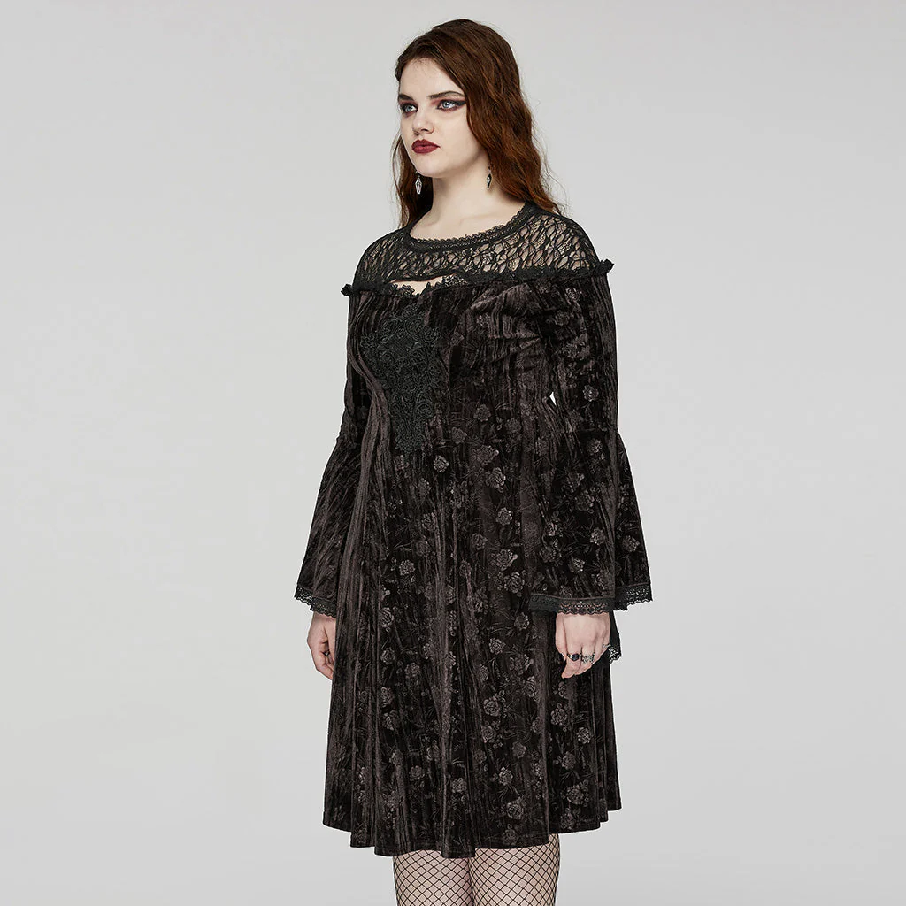 DQ-733LQF Elegant Gothic Velvet Dress with Lace Detail and Bell Sleeves - Image 30