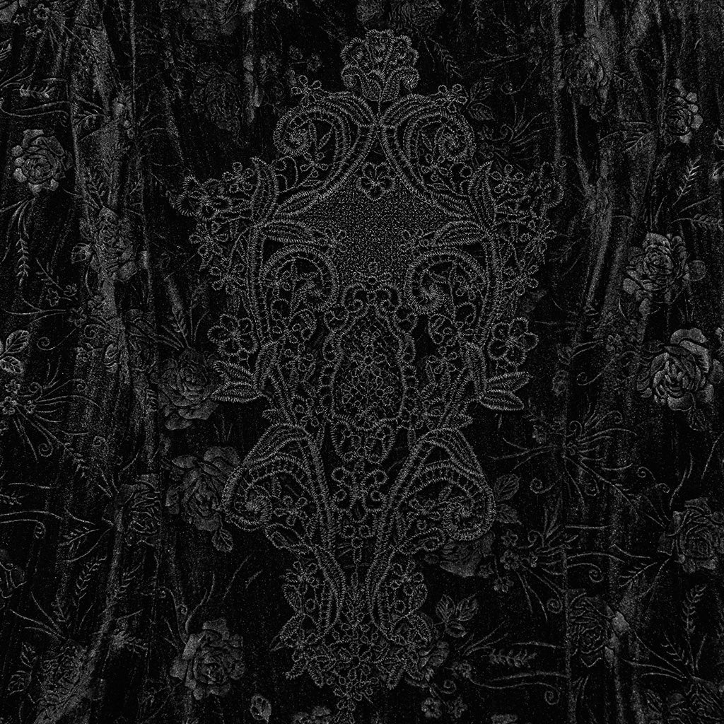 DQ-733LQF Elegant Gothic Velvet Dress with Lace Detail and Bell Sleeves - Image 8