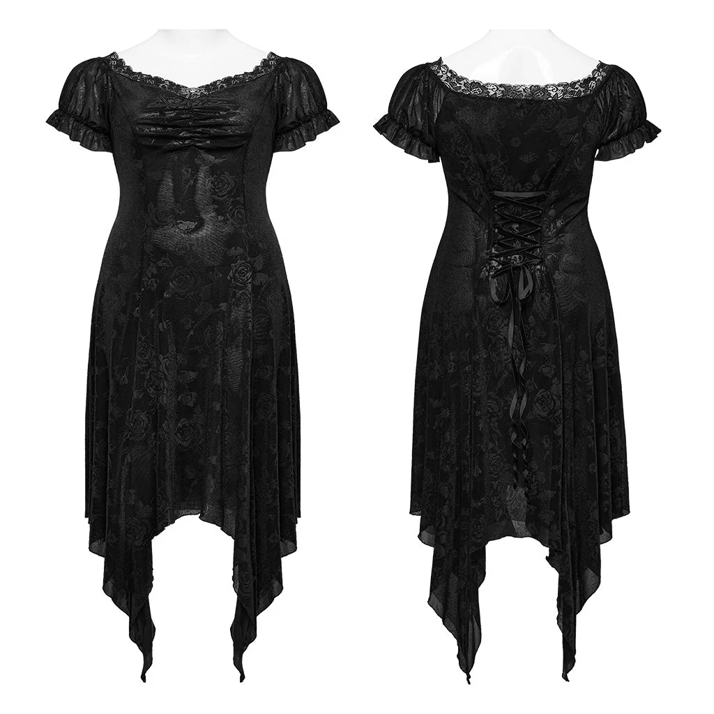 DQ-735LQF Gothic Velvet Rose Asymmetrical Lace-Up Dress - Image 6