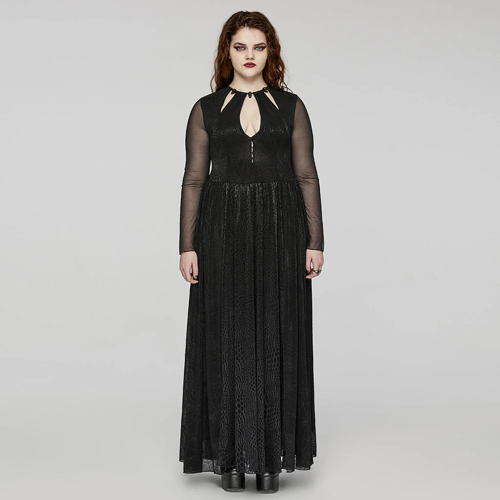 DQ-738LQF Elegant Gothic Lace Long Dress with Sheer Sleeves
