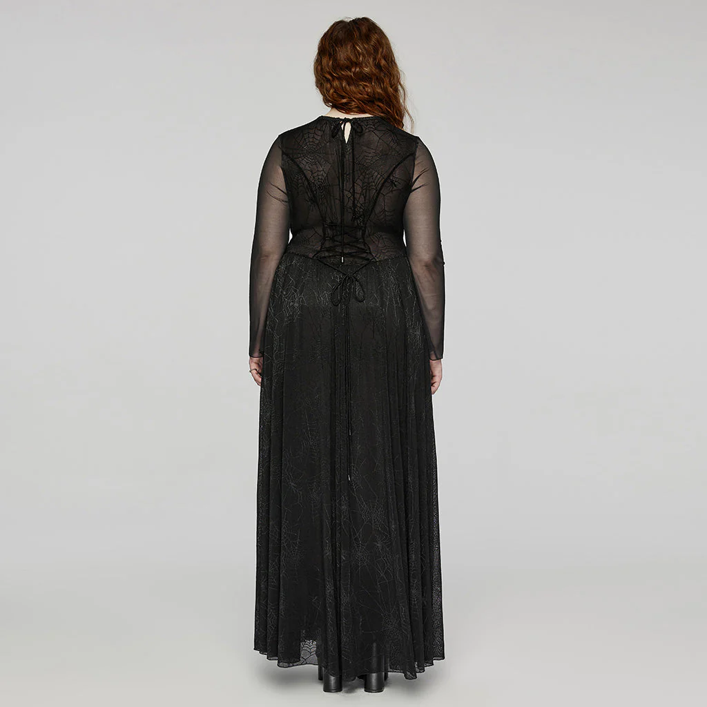 DQ-738LQF Elegant Gothic Lace Long Dress with Sheer Sleeves - Image 14