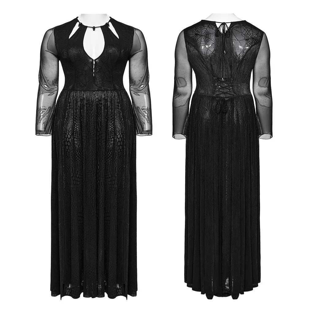 DQ-738LQF Elegant Gothic Lace Long Dress with Sheer Sleeves - Image 6