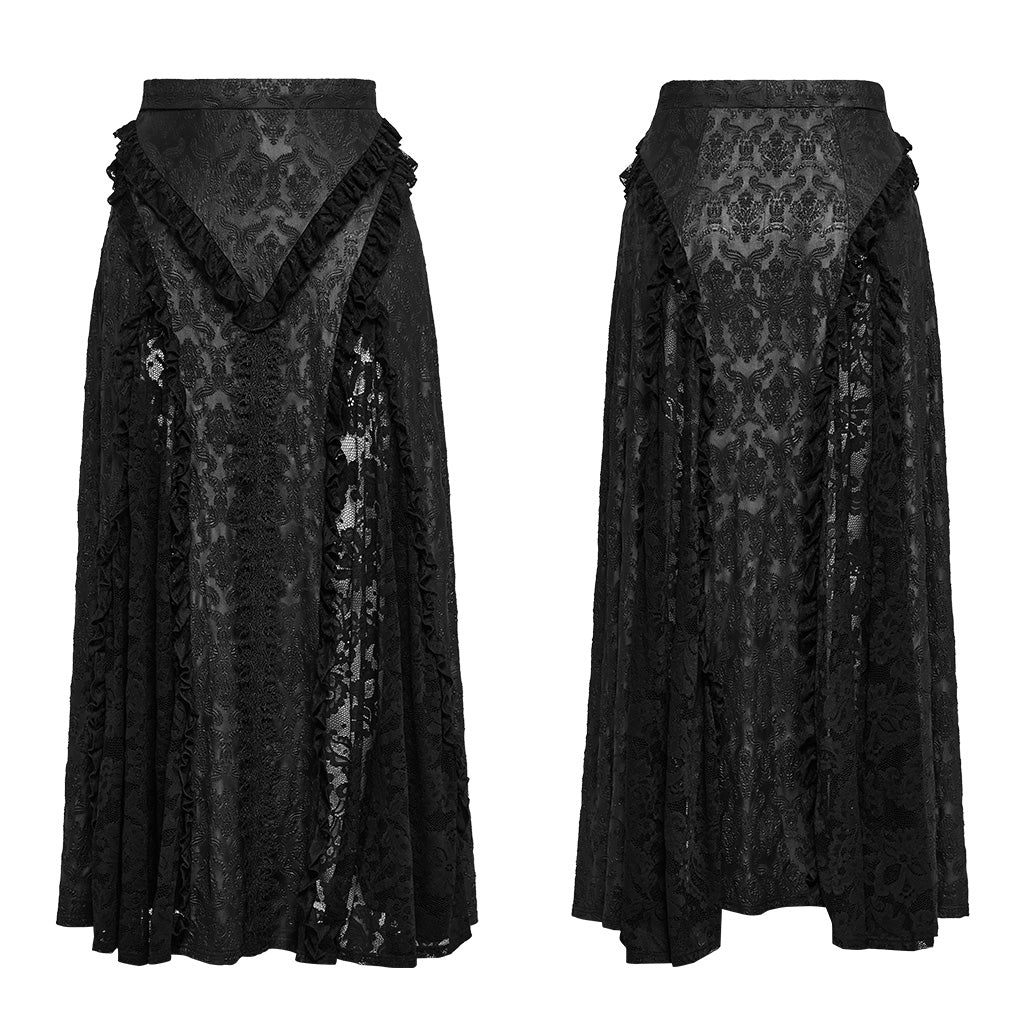 DQ-744BQF Gothic Lace Overlay Asymmetrical Maxi Skirt - Image 16