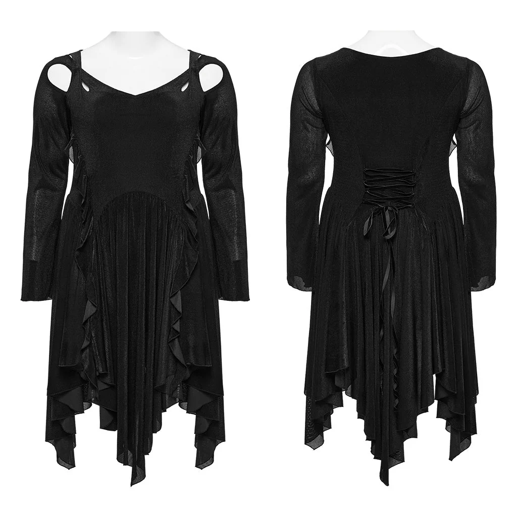 DQ-749LQF Elegant Gothic Dress with Irregular Hemline and Cutout Shoulders - Image 6