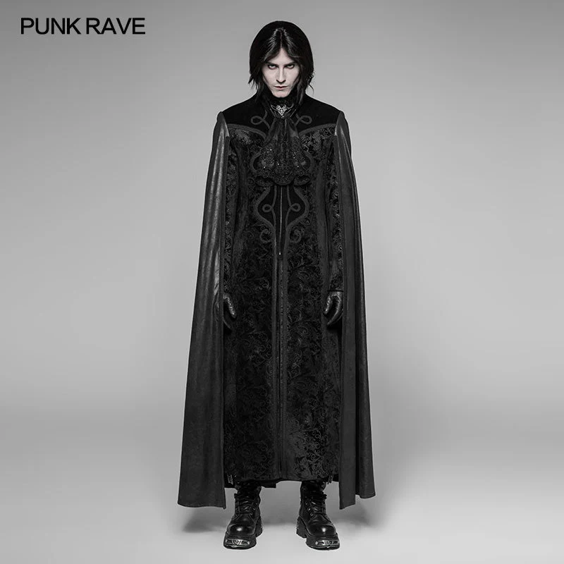 WY-934 Dracula Gorgeous Gothic Cape Cloak Embossed Velvet Long Coat - Image 2