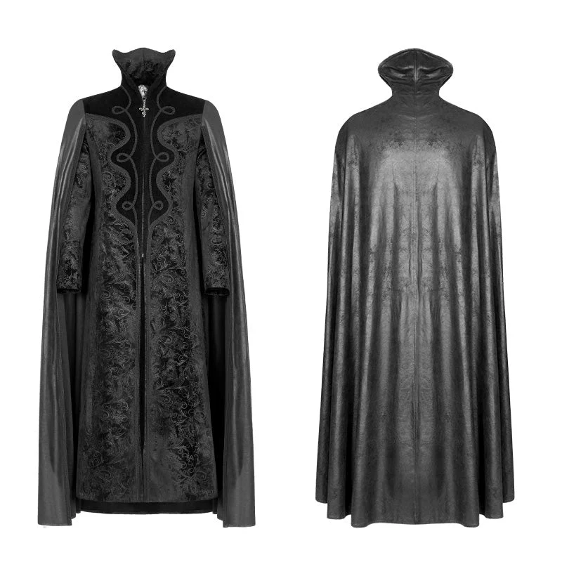WY-934 Dracula Gorgeous Gothic Cape Cloak Embossed Velvet Long Coat - Image 5