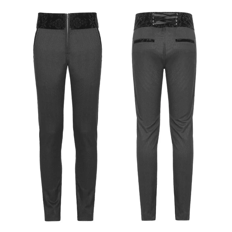 WK-333 Dracula Gothic Pants Dark Stripes Trousers With Velvet Print Waistband - Image 5