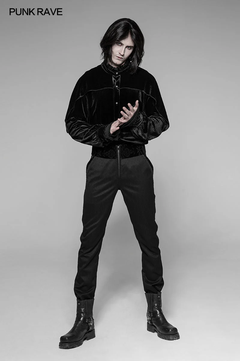 WK-333 Dracula Gothic Pants Dark Stripes Trousers With Velvet Print Waistband - Image 6