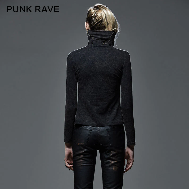 T-404 Drawstring Hollow-out Club Elastic Punk Shirts With Standing Collar - Image 2