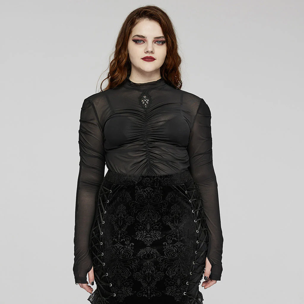 DT-800TCF Gothic Ruched Skeleton Sheer Long Sleeve T-Shirt - Image 21