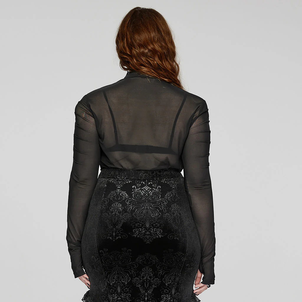DT-800TCF Gothic Ruched Skeleton Sheer Long Sleeve T-Shirt - Image 24